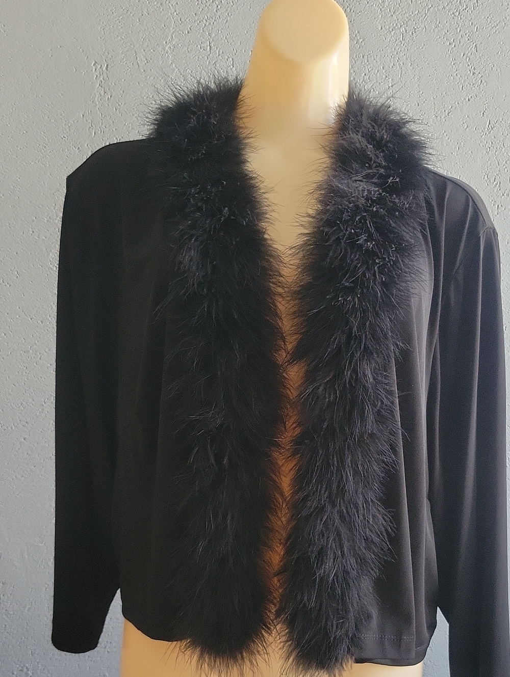 Calvin Klein Black Feather-Trim Open Cardigan
